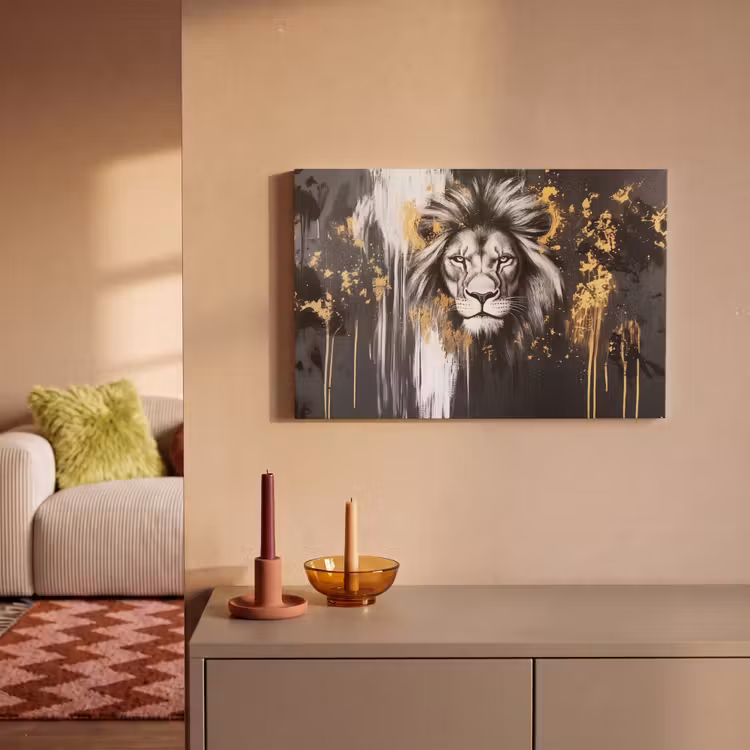 Canvas schilderij - Leeuw - Portret - Verfspatten - Grijs — 2