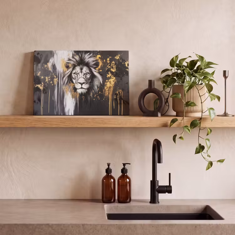 Canvas schilderij - Leeuw - Portret - Verfspatten - Grijs — 3