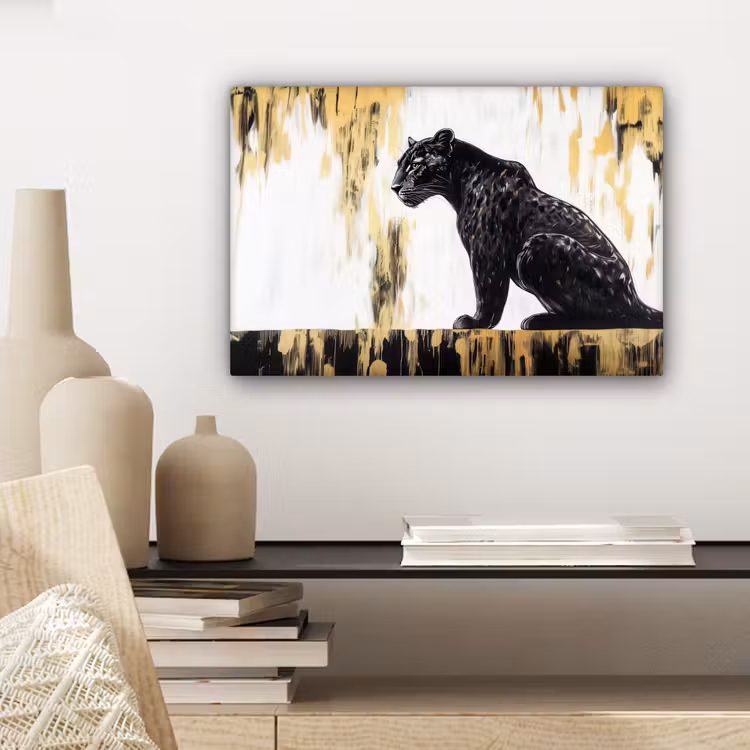 Canvas schilderij - Panter - Zwart - Abstract - Goud — 5