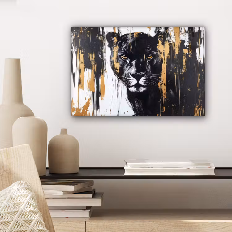 Canvas schilderij - Panter - Zwart - Abstract - Verfstreken — 5