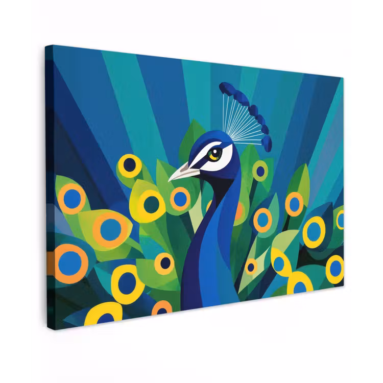 Canvas schilderij - Pauw - Cirkels - Blauw — 1