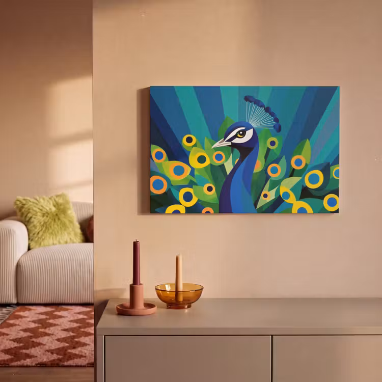 Canvas schilderij - Pauw - Cirkels - Blauw — 2