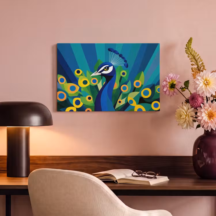 Canvas schilderij - Pauw - Cirkels - Blauw — 4