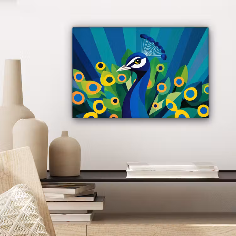 Canvas schilderij - Pauw - Cirkels - Blauw — 5