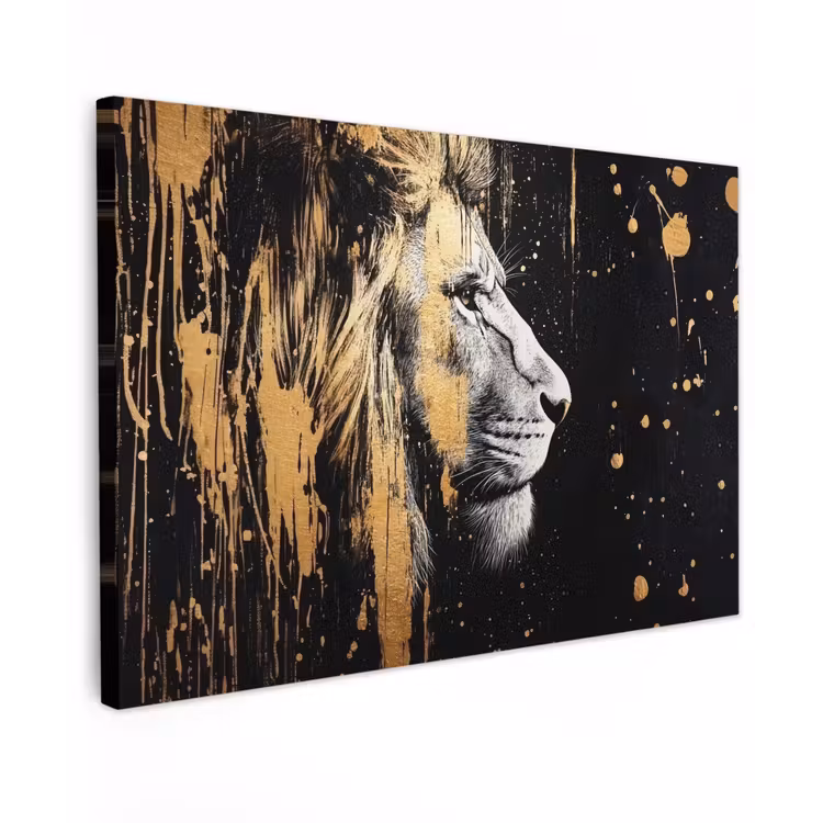 Canvas schilderij - Portret - Leeuw - Abstract - Goud — 1