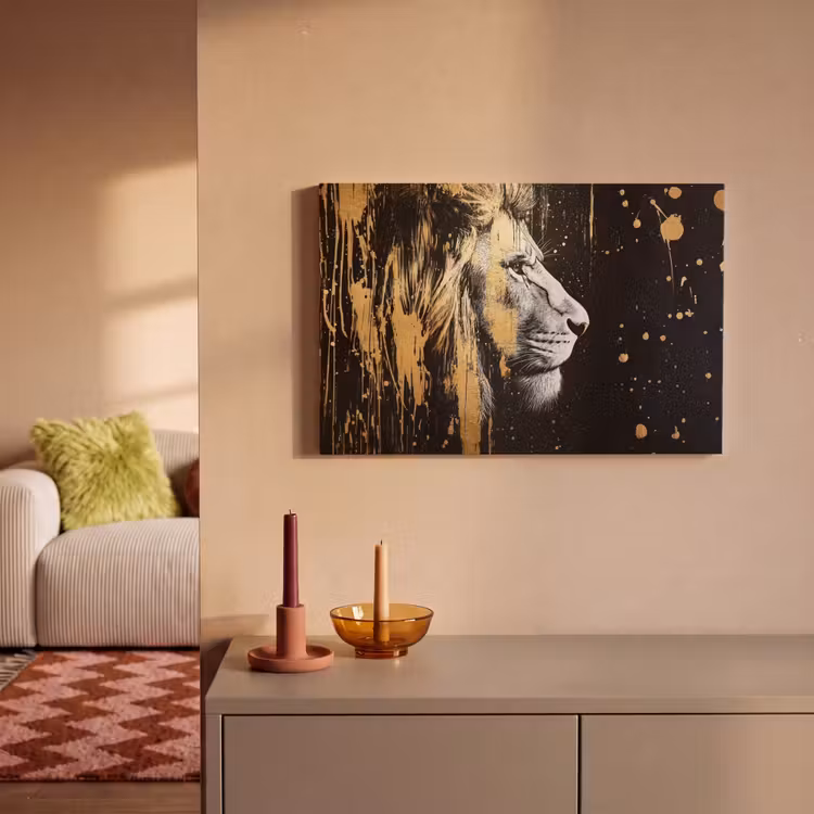 Canvas schilderij - Portret - Leeuw - Abstract - Goud — 2