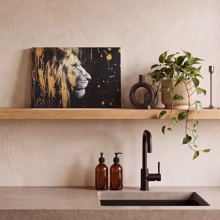 Canvas schilderij - Portret - Leeuw - Abstract - Goud — 3