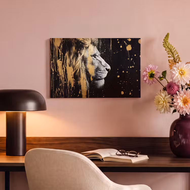 Canvas schilderij - Portret - Leeuw - Abstract - Goud — 4