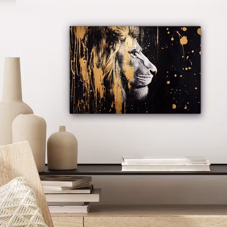 Canvas schilderij - Portret - Leeuw - Abstract - Goud — 5