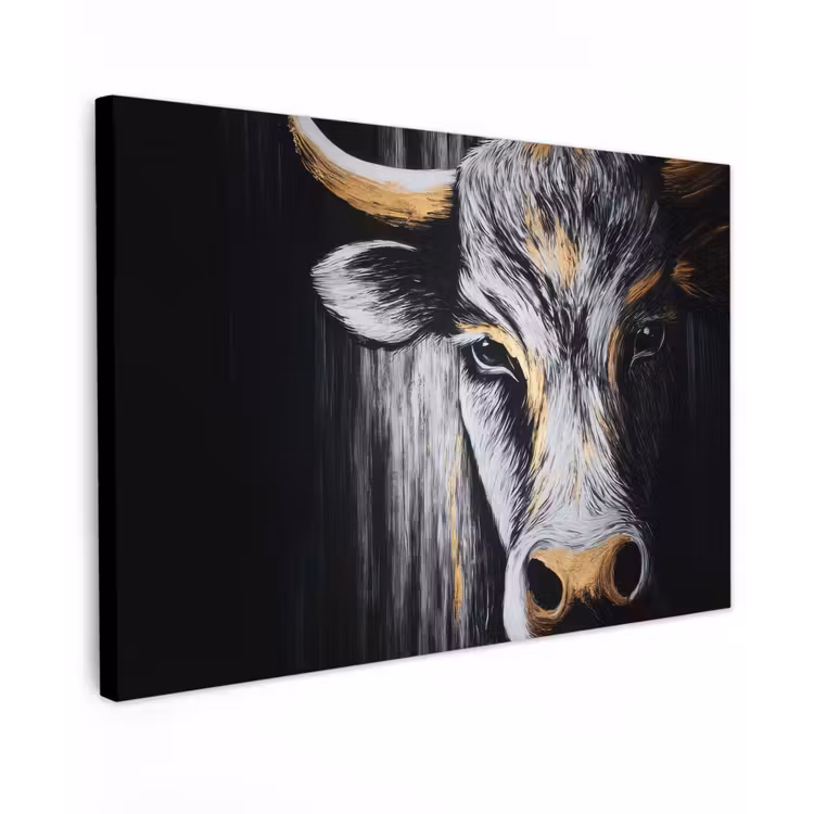 Canvas schilderij - Stier - Hoorns - Snuit - Goud — 1
