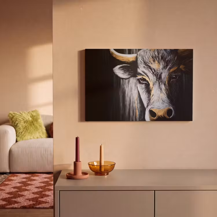 Canvas schilderij - Stier - Hoorns - Snuit - Goud — 2