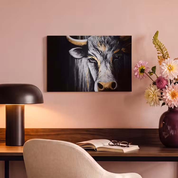 Canvas schilderij - Stier - Hoorns - Snuit - Goud — 4