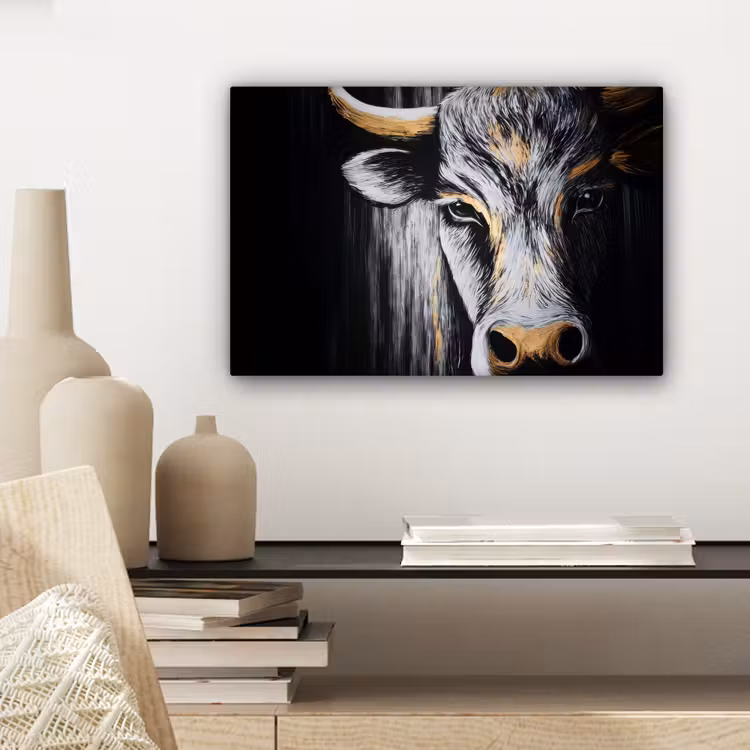 Canvas schilderij - Stier - Hoorns - Snuit - Goud — 5