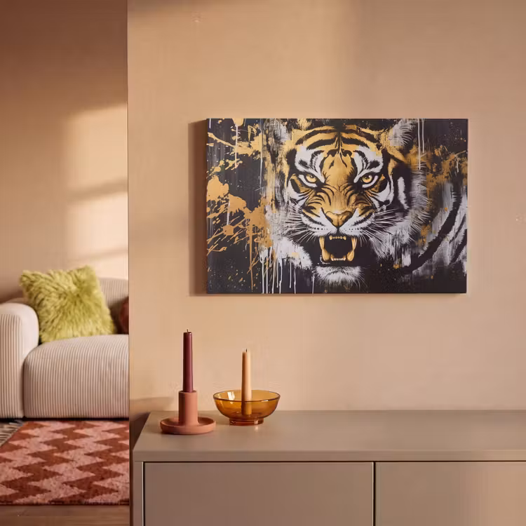 Canvas schilderij - Tijger - Verfspatten - Goud — 2