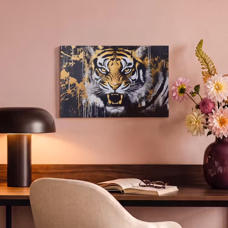 Canvas schilderij - Tijger - Verfspatten - Goud — 4