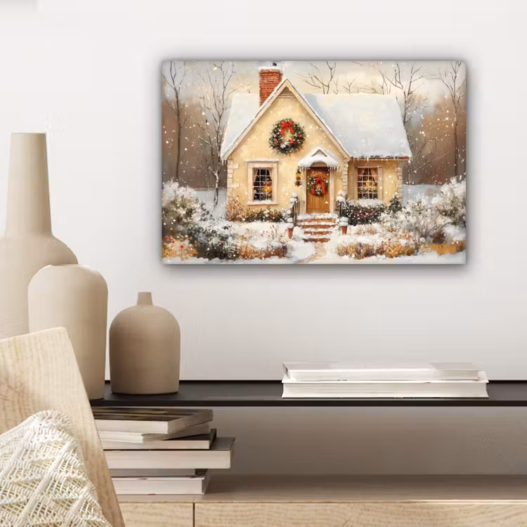 Canvas schilderij - Kerst - Huis - Winter - Sneeuw — 5