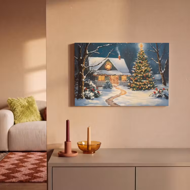 Canvas schilderij - Kerst - Kerstboom - Winter - Huis - Sneeuw — 2