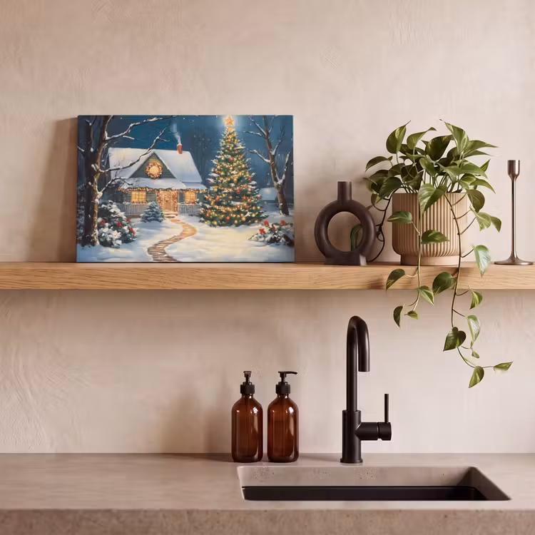 Canvas schilderij - Kerst - Kerstboom - Winter - Huis - Sneeuw — 3