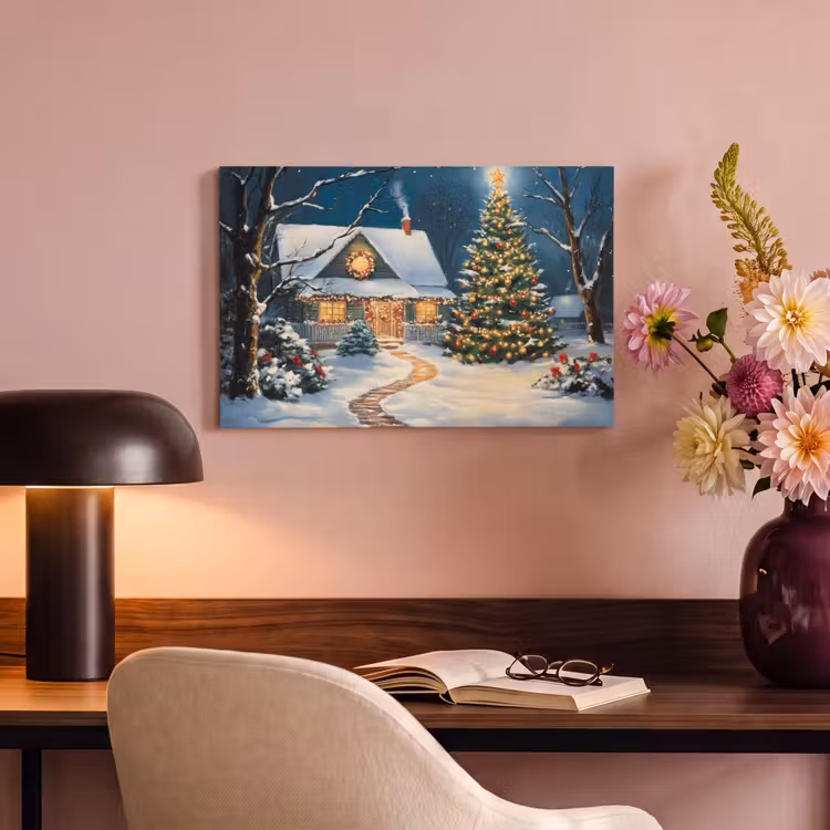 Canvas schilderij - Kerst - Kerstboom - Winter - Huis - Sneeuw — 4