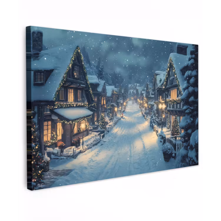 Canvas schilderij - Kerstdorp - Kerst - Sneeuw - Winter — 1