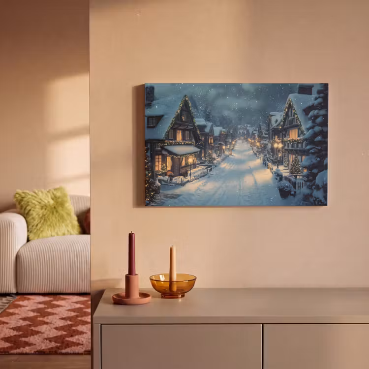 Canvas schilderij - Kerstdorp - Kerst - Sneeuw - Winter — 2