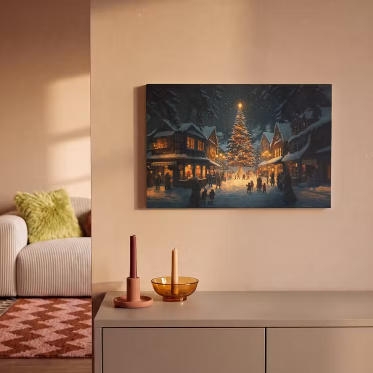 Canvas schilderij - Kerstfeest - Dorp - Donker — 2