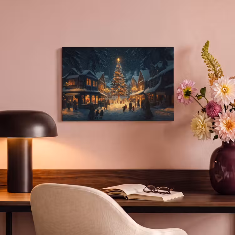 Canvas schilderij - Kerstfeest - Dorp - Donker — 4