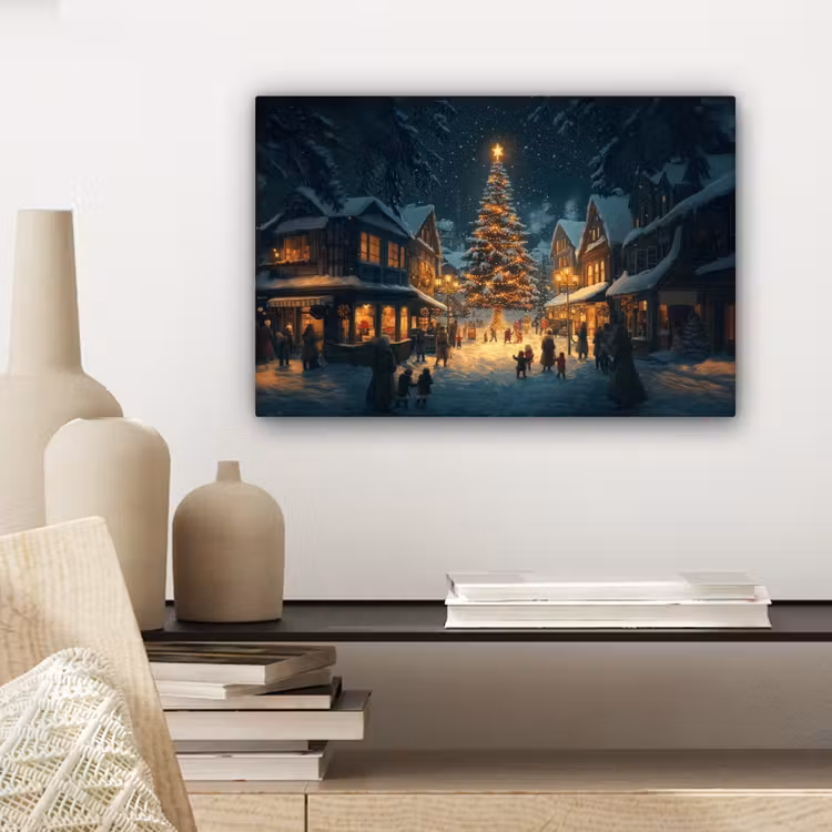 Canvas schilderij - Kerstfeest - Dorp - Donker — 5