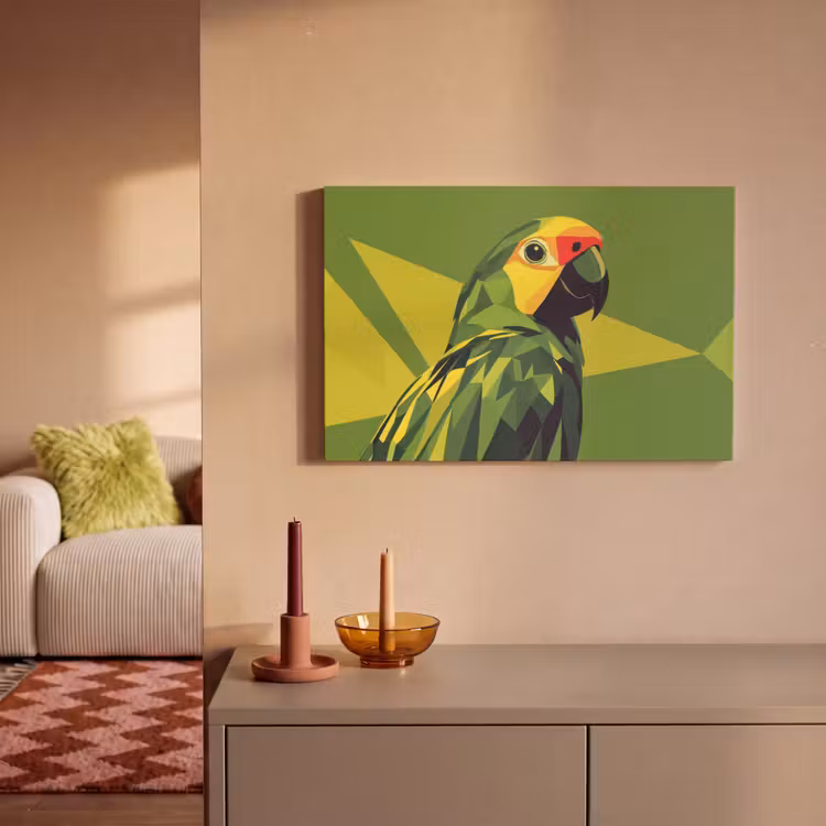 Canvas schilderij - Papegaai - Groen - Snavel - Abstract — 2