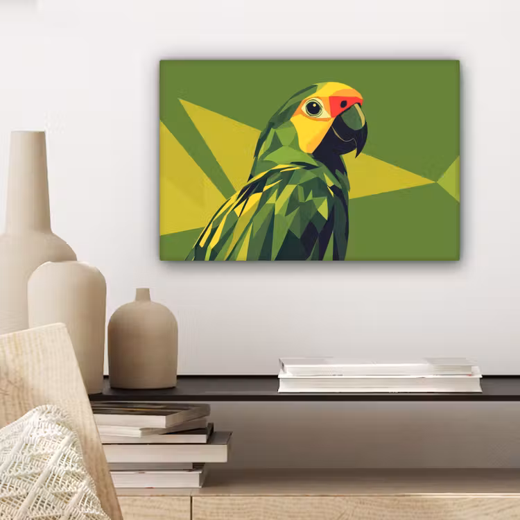Canvas schilderij - Papegaai - Groen - Snavel - Abstract — 5