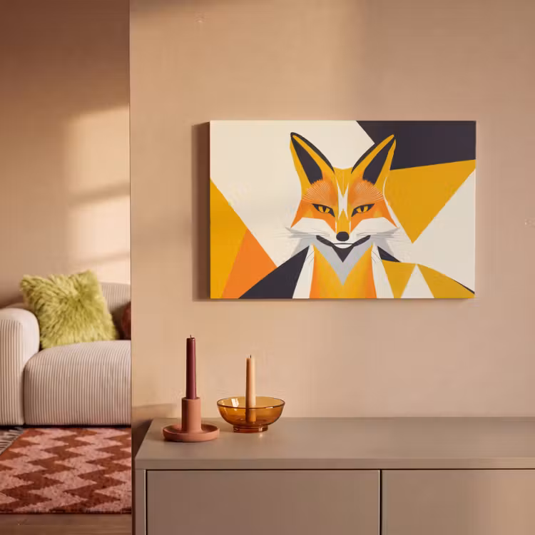 Canvas schilderij - Vos - Oranje - Abstract - Driehoeken — 2