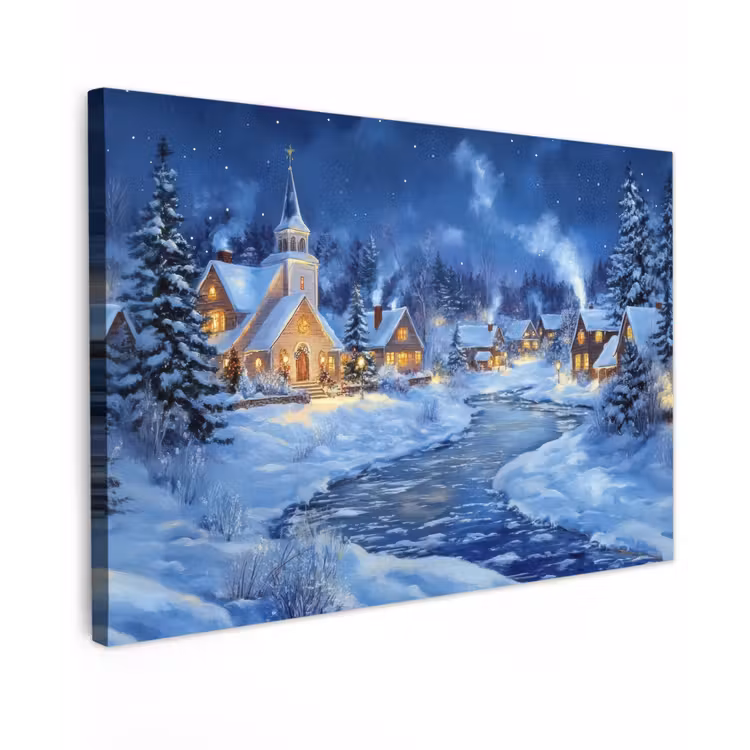 Canvas schilderij - Winteravond - Kerstdorp - Donker — 1