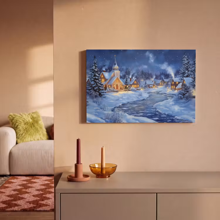 Canvas schilderij - Winteravond - Kerstdorp - Donker — 2