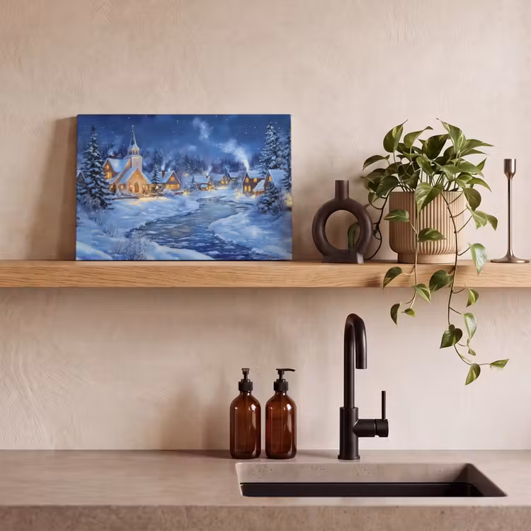 Canvas schilderij - Winteravond - Kerstdorp - Donker — 3