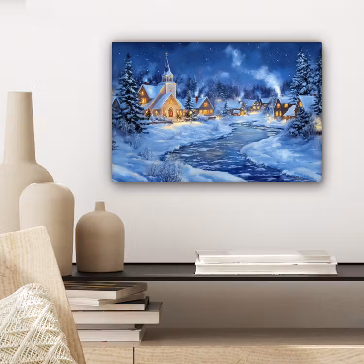 Canvas schilderij - Winteravond - Kerstdorp - Donker — 5