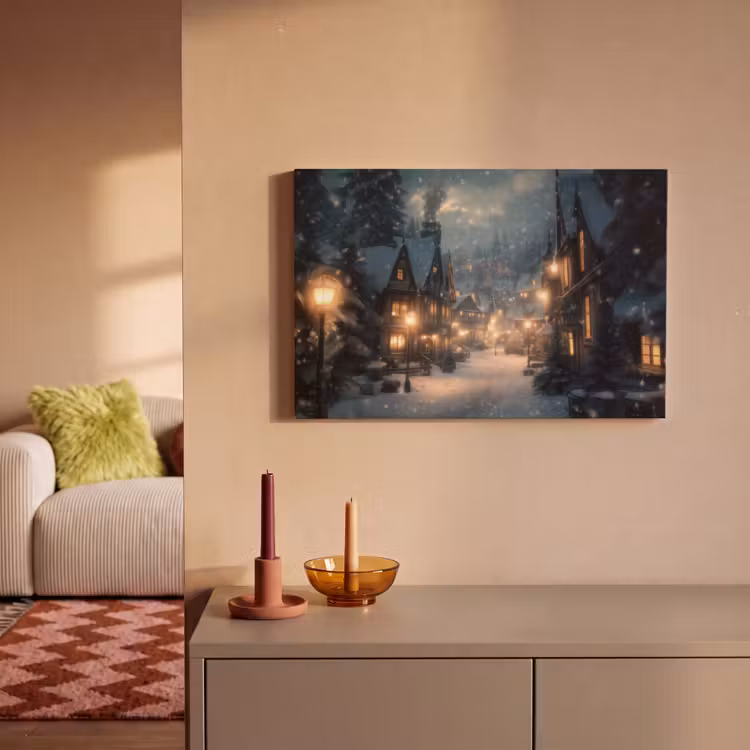 Canvas schilderij - Winterdorp - Sneeuw - Donker — 2