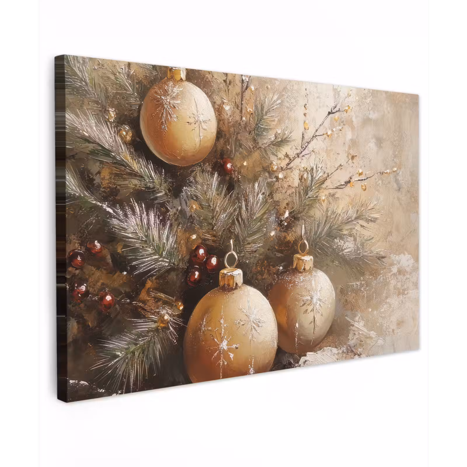 Canvas schilderij - Kerst - Kerstballen - Beige - Goud — 1