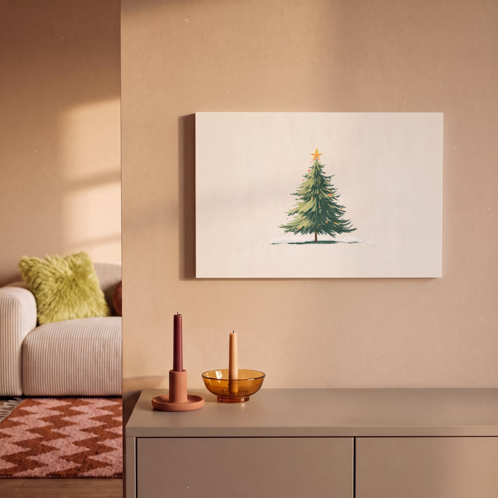 Canvas schilderij - Kerstboom - Illustratie - Ster - Sneeuw — 1