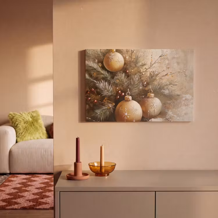 Canvas schilderij - Kerst - Kerstballen - Beige - Goud — 2