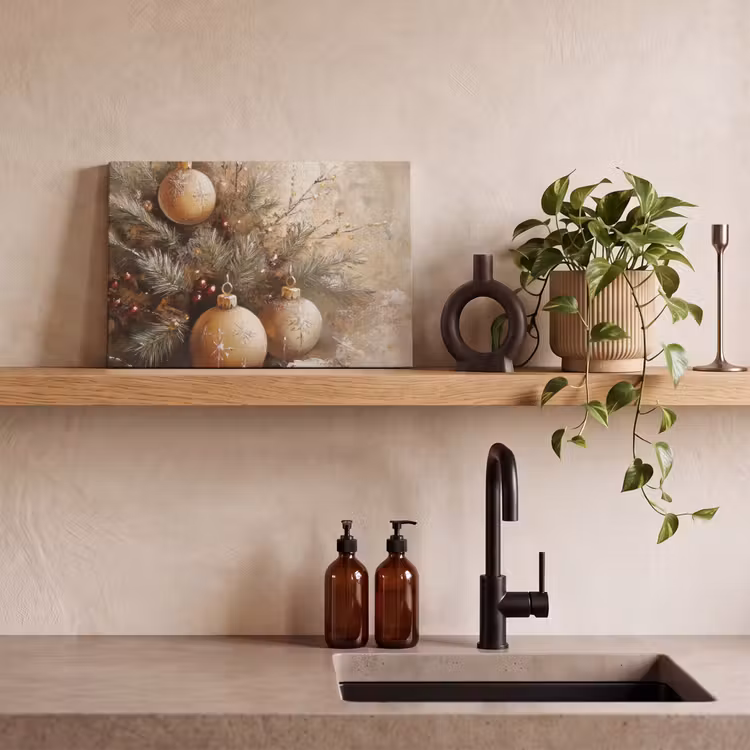 Canvas schilderij - Kerst - Kerstballen - Beige - Goud — 3