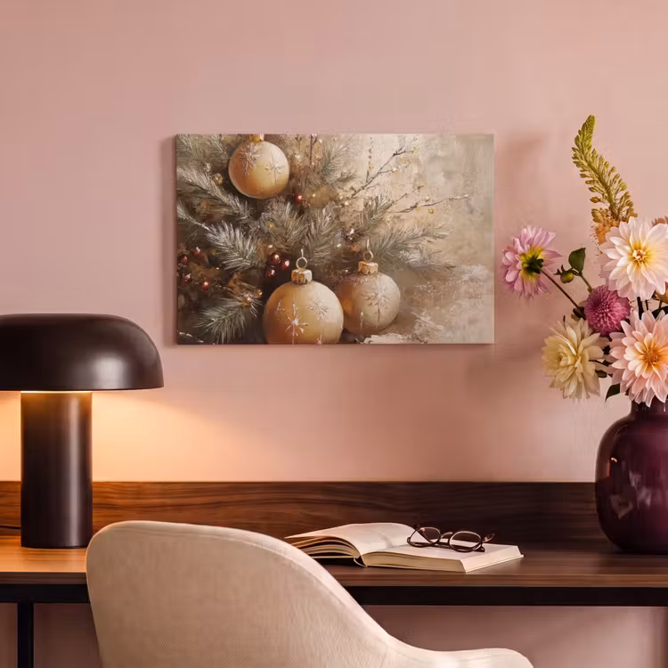 Canvas schilderij - Kerst - Kerstballen - Beige - Goud — 4