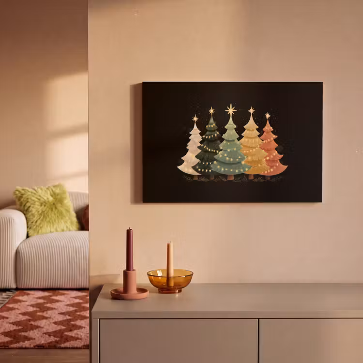 Canvas schilderij - Kerstbomen - Kleurrijk - Lichtjes - Ster — 2