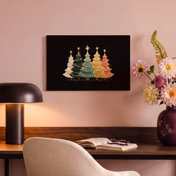 Canvas schilderij - Kerstbomen - Kleurrijk - Lichtjes - Ster — 4