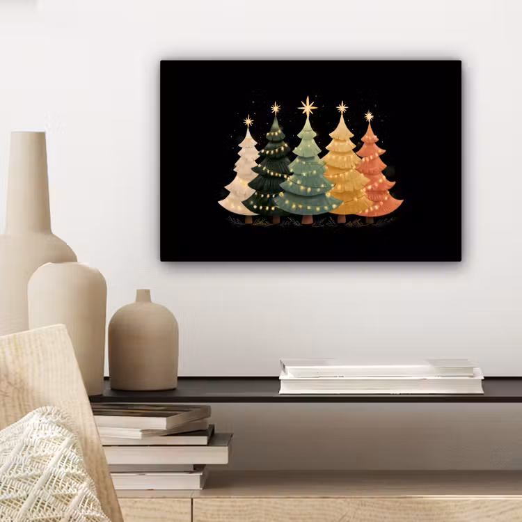 Canvas schilderij - Kerstbomen - Kleurrijk - Lichtjes - Ster — 5