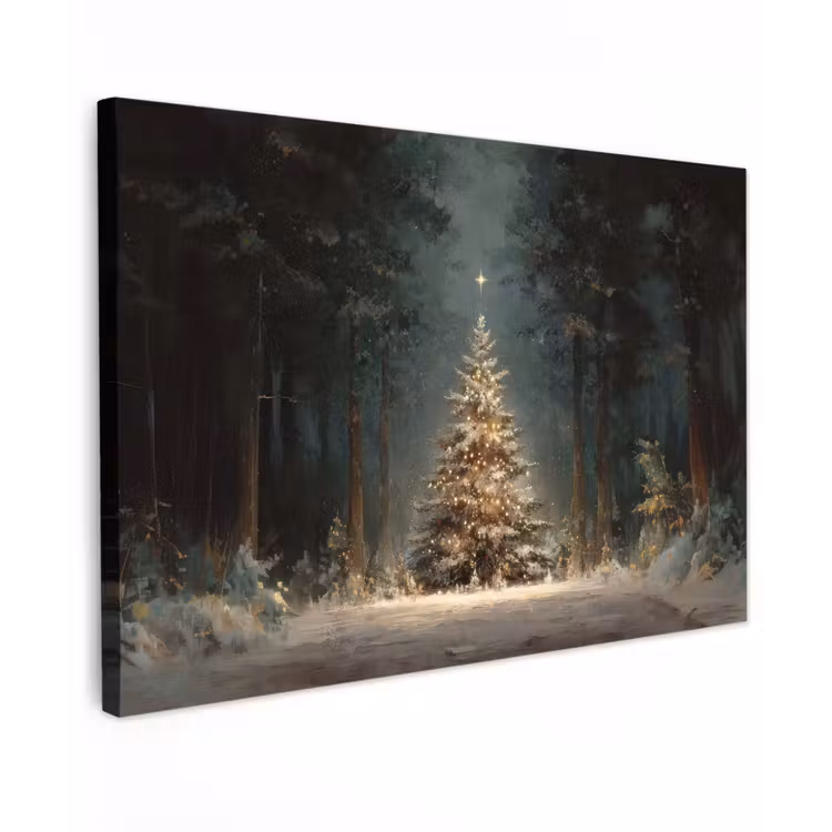 Canvas schilderij - Kerstboom - Bos - Sneeuw - meerkleurig — 1