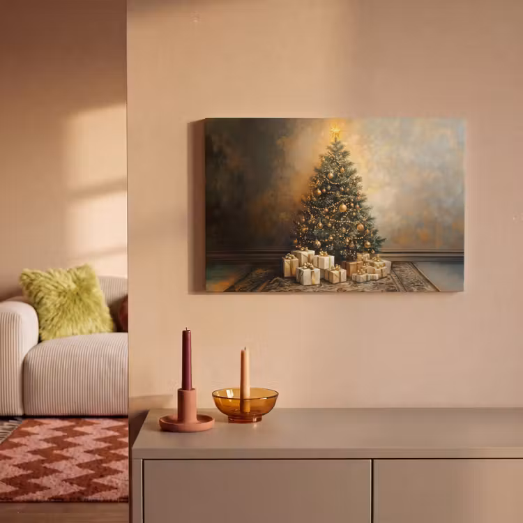 Canvas schilderij - Kerstboom - Cadeaus - Goud — 2