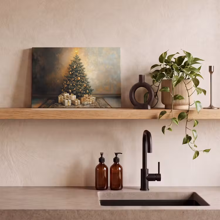 Canvas schilderij - Kerstboom - Cadeaus - Goud — 3
