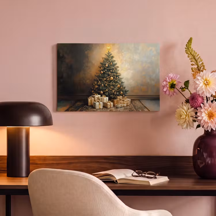 Canvas schilderij - Kerstboom - Cadeaus - Goud — 4