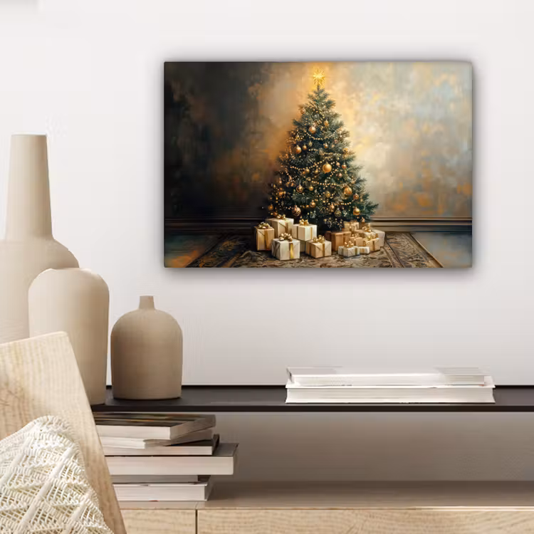 Canvas schilderij - Kerstboom - Cadeaus - Goud — 5