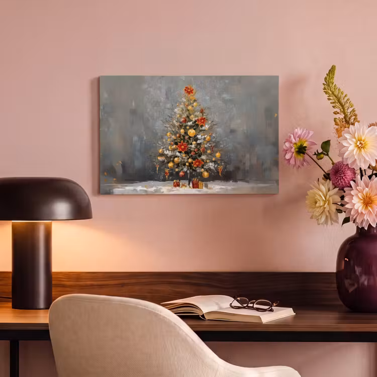 Canvas schilderij - Kerstboom - Cadeaus - Rood - Goud — 4